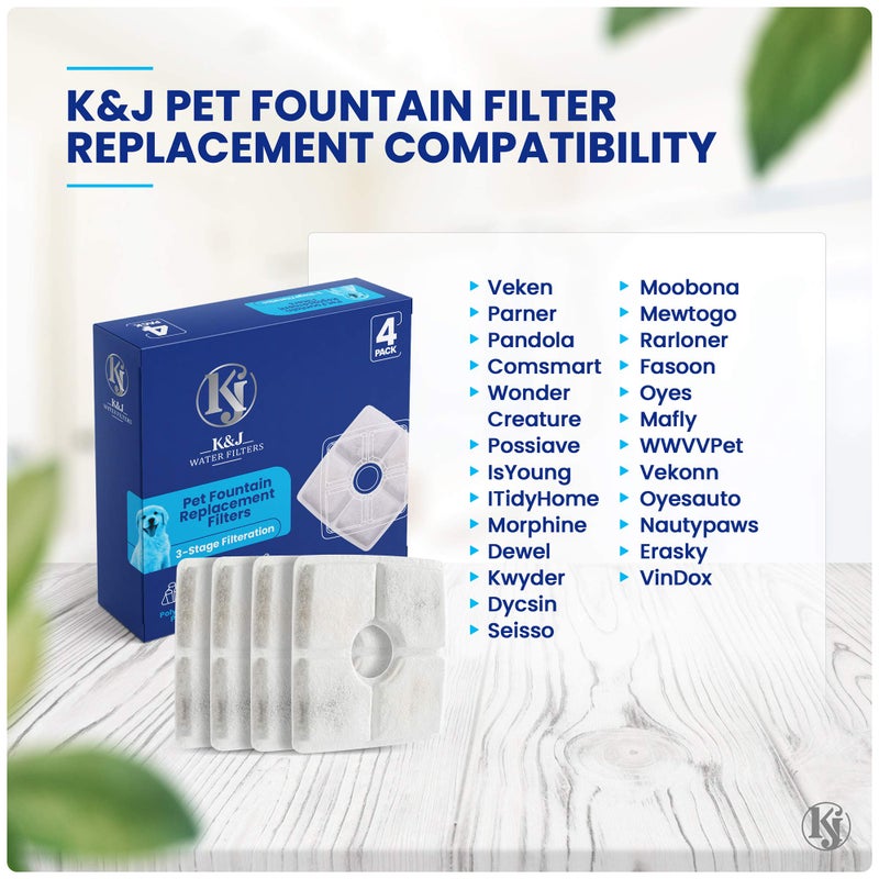 K&J 4 Pack Cat and Dog Pet Water Fountain Filter Replacements, Activated Charcoal, 84oz/2.5L, Universal for Veken, Parner, Pandola and More - Image 5